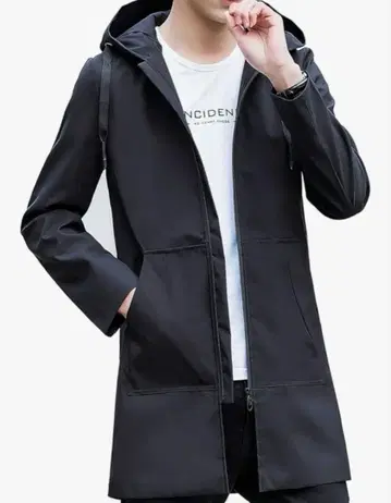 코트 남성용 롱 자켓 봄 캐주얼 비즈니스 후드 방풍 블랙