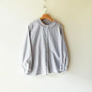 70s 피터팬 컬러 둥근 카라 체크 셔츠 여성용 빈티지 레어