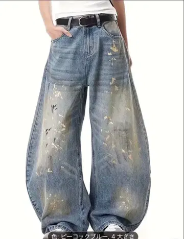 초와이드 / 배기 와이드 데님 페인트 가공 데미지 가공 Y2K 청바지