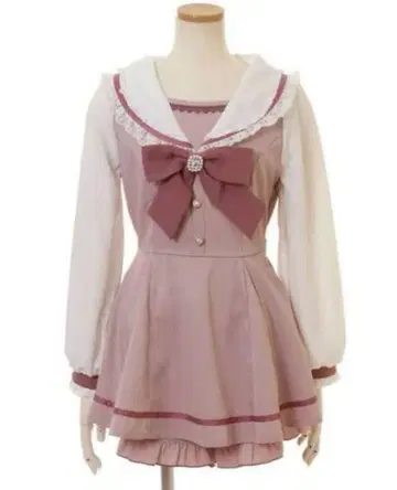 LIZLISA 세일러 카라 셋업 긴팔 핑크