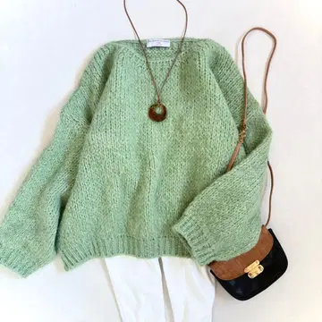 새상품급 트리코 잠마 마르크 모헤어 네이비 니트 풀오버 그린