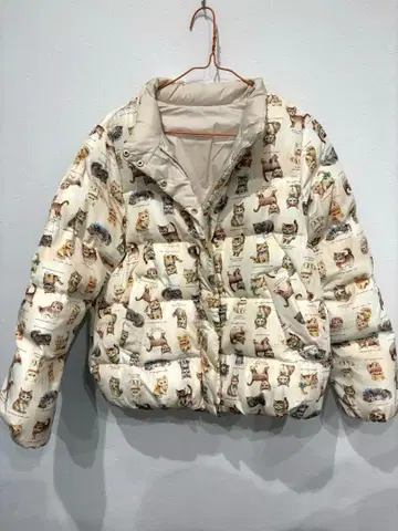 yukiemon 텍스타일 다운 코트 고양이 도감 M 밀크
