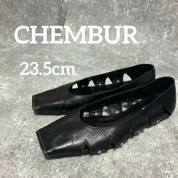 첸버 CHEMBUR 가죽 플랫 펌프스 블랙 23.5 스퀘어토 일본제