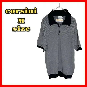 [ corsini ] 피케 셔츠 M 사이즈 상당 남성용 보더 네이비 반팔