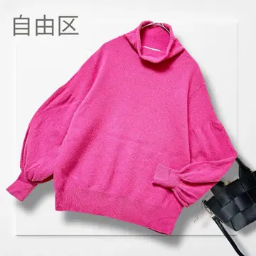 자유구 터틀넥 스웨터 (L) 핑크 볼륨 슬리브 울 100%