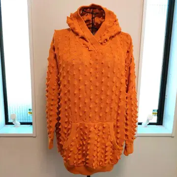 미사용 에스파스데칼마 후드 부착 포코포코 편직 니트 스웨터 오렌지 컬러