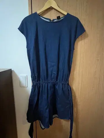 네이비 반팔 원피스 허리밴딩