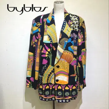 byblos 이집트풍 프린트 이탈리아제 자켓 린넨 혼방 사이즈 48