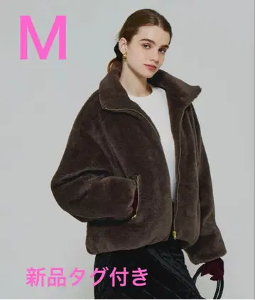 coca 인조 모피 스탠드 카라 블루종 브라운