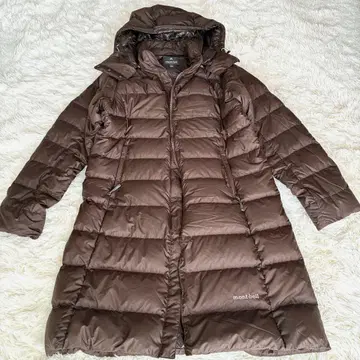 몽벨 롱 다운 코트 L 브라운 후드 부착 수납 봉투 포함