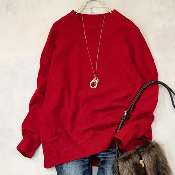 새상품급 쿠미교쿠 사이즈 5 울 캐시미어 미디엄 기장 니트 레드 쿠미쿄쿠