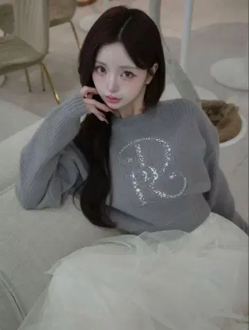 Darich DR dr 비쥬 볼륨 리브 니트탑 그레이