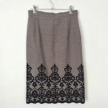 ANAYI 레이스 타이트 스커트 하운드투스 패턴 브라운