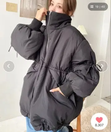 모먼트플러스 리본 드로스트 충전솜 다운 자켓 [블랙] [L]