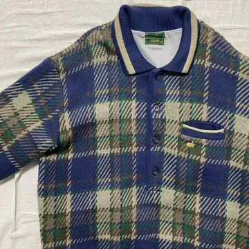 마스터즈 옷깃 니트 LL 두꺼운 원단 골프 스웨터 체크 네이비 계열