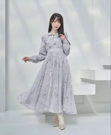 로제 뮤즈 원피스 ribbon pattern pleated dress