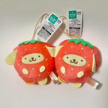 [ 새상품 ] 후르츠 옷 입은 마스코트 딸기 폼폼푸딩 2개 Sanrio