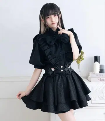 Palelfy 자카드 플레어 스커트 블랙