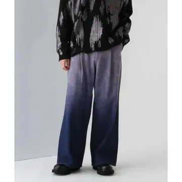 HARE 그라데이션 데님 팬츠 S 와이드 턱 페이드 퍼플