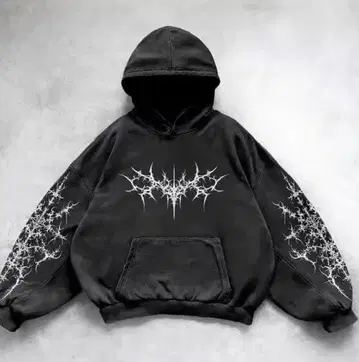 오버 사이즈 블랙 후드티 스파이크 무늬