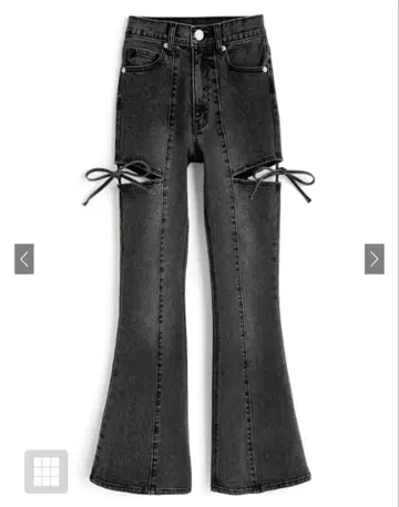 GRL 사이드 컷 아웃 리본 플레어 데님 팬츠[cu578] M 사이즈