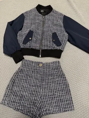 ZARA 네이비 트위드 셋업 XS