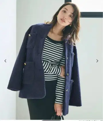 [ L 사이즈 ] coca 푸들 금장 버튼 노카라 코트 네이비