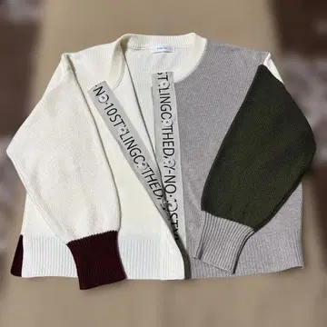 에이미 로우 로고 테이프 니트 가디건 38