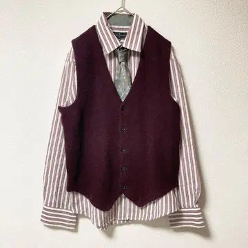 넥타이 셔츠 베스트 보라색 스트라이프 패턴 M 남성용 구제 의류