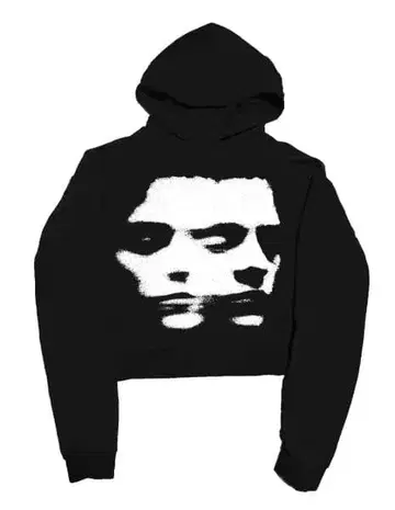 opium 블랙 크롭 후드티 페이스 프린트