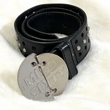 MISS SIXTY 천연 가죽 도트 스터드 라운드 버클 블랙