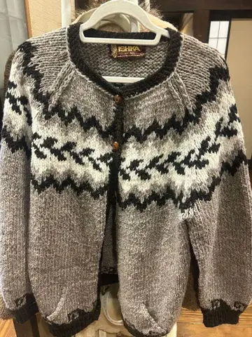 ISHMA 노르딕 무늬 가디건 울 100%