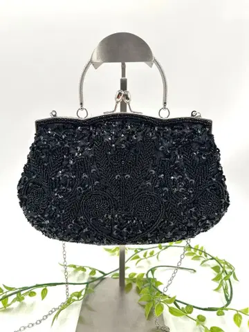 [새상품급] KALAIEN 비즈 스팽글 가마구치 백 블랙 관혼상제