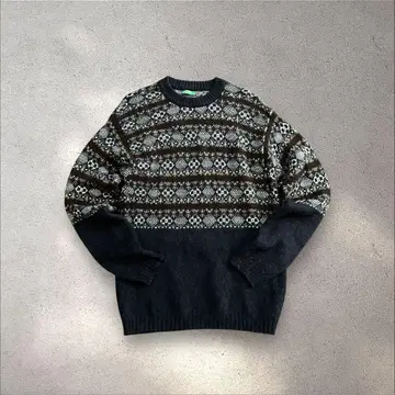 [ 레어/빈티지 ] 베네통 올 패턴 페어아일 니트 스웨터 레트로 네이비