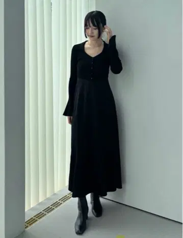 Lagunamoon 컬러 니트 도킹 내로우 원피스 블랙 S