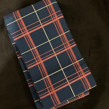 하카타 순수 실크 네이비 나염 격자 무늬 반폭 오비