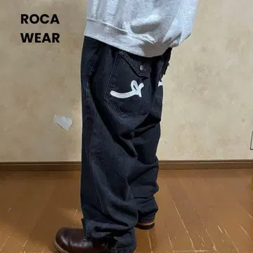 00s ROCA WEAR 선염 블랙 데님 자수 W44 초와이드 배기