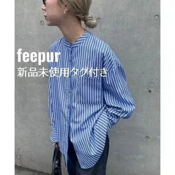 [택 포함 미사용 새상품] feepur 노카라 스트라이프 빅 셔츠 블루