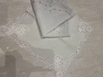 꽃무늬 레이스 엣지 손수건 화이트 2장 세트