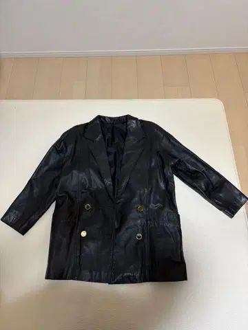 블랙 가죽 더블 브레스트 코트