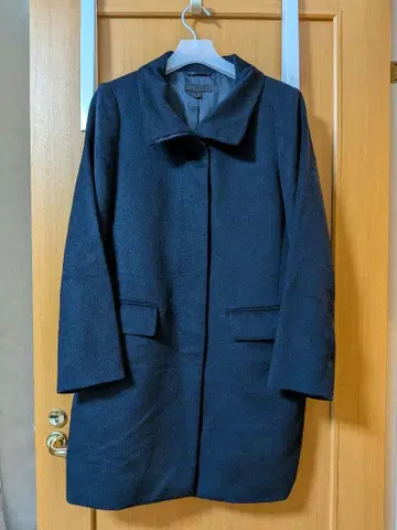 유니클로 여성용 네이비 롱 코트 스탠드 카라