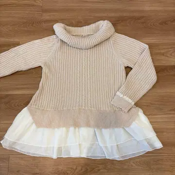 axes femme 터틀넥 니트 튤 절개 디자인 베이지 M