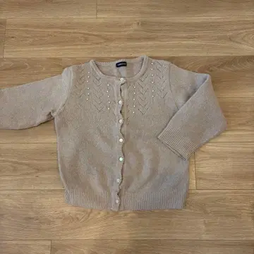 AMMODO 니트 가디건 펄 버튼 시스루 편직 베이지 M 상당