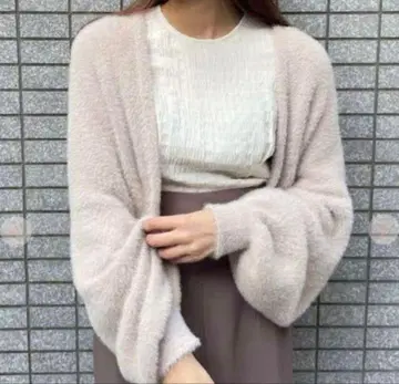 COCO DEAL 샤기 니트 가디건 볼레로 복슬복슬 베이지