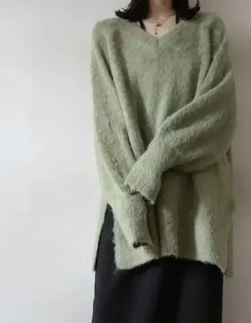 Lumier 뤼미에 오버 모헤어 니트 풀오버 그린