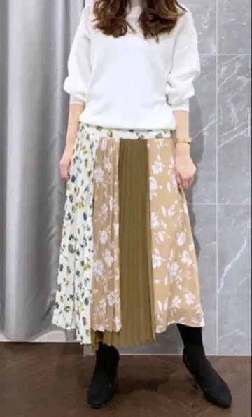 스윙글 패널 꽃무늬 플레어 스커트 플라워