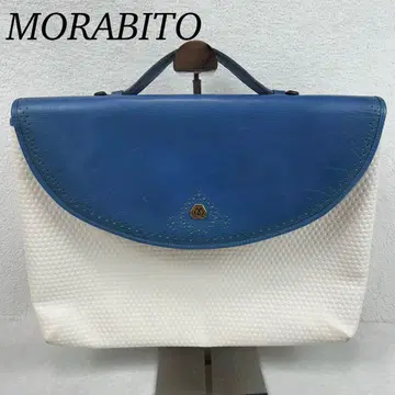 K166 모라비토 가죽 로고 금장 장식 핸드백 화이트 블루 여성용