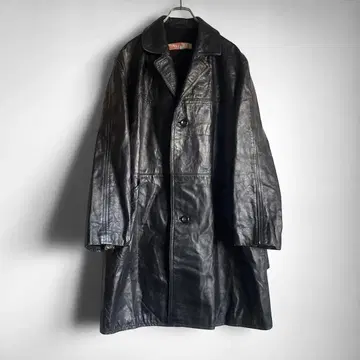 70s 몽골제 유로 가죽 롱 코트 싱글 브레스 벨트 포함