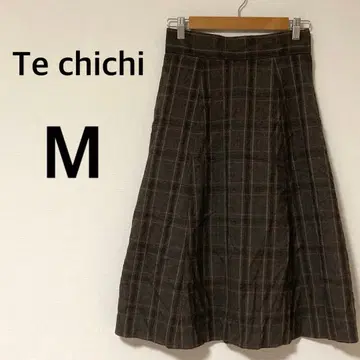 테치치 체크 무늬 플레어 스커트 [ M ] 뒷부분 밴딩 캐주얼