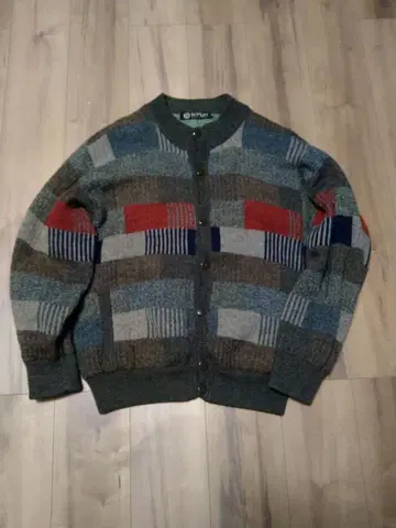 유로 빈티지 울 가디건 알파카 혼방 패치워크 블루종